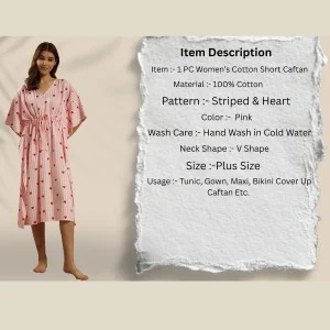 Women Pink Striped Heart Print Cotton Short Kaftan - Image 8