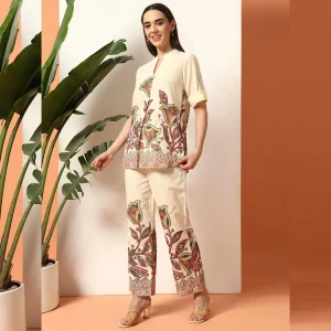 Women Pure Cotton Floral Printed White Co-ord Sets - Image 4