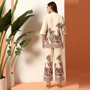 Women Pure Cotton Floral Printed White Co-ord Sets - Image 9