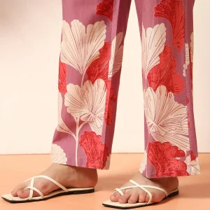 Women Purple Floral Print Cotton Kurta with Pant - Image 8