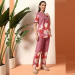 Women Purple Floral Print Cotton Kurta with Pant - Image 4