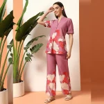 Women Purple Floral Print Cotton Kurta with Pant - Image 5