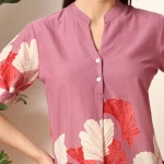 Women Purple Floral Print Cotton Kurta with Pant - Image 7