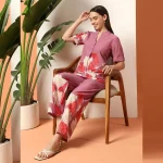 Women Purple Floral Print Cotton Kurta with Pant