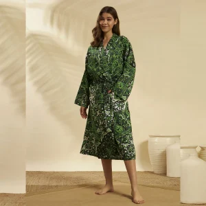 Women Star Paisley Print Green Cotton Bathrobe - Image 3