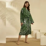 Women Star Paisley Print Green Cotton Bathrobe - Image 5