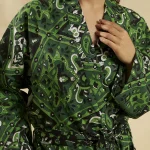 Women Star Paisley Print Green Cotton Bathrobe - Image 7