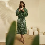 Women Star Paisley Print Green Cotton Bathrobe