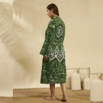 Women Star Paisley Print Green Cotton Bathrobe - Image 6