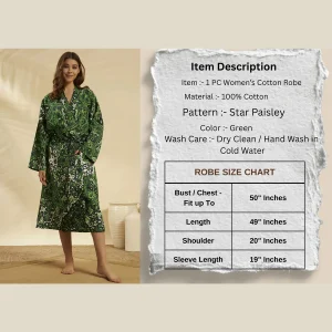 Women Star Paisley Print Green Cotton Bathrobe - Image 8
