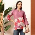 Women Stylish Ethnic Top, Purple Cotton V Neck Kurti