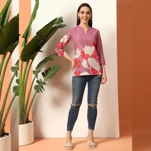 Women Stylish Ethnic Top, Purple Cotton V Neck Kurti - Image 6