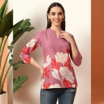 Women Stylish Ethnic Top, Purple Cotton V Neck Kurti - Image 2