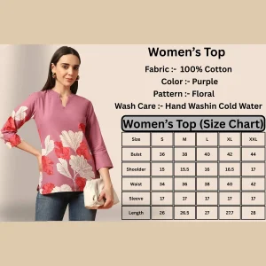 Women Stylish Ethnic Top, Purple Cotton V Neck Kurti - Image 9