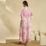 Women White Pink Forest Cotton Caftan Plus Size Maxi - Image 7