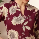 Women Wine Floral Print Cotton Short Kurti / Tops - Image 8