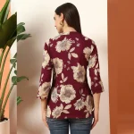 Women Wine Floral Print Cotton Short Kurti / Tops - Image 7