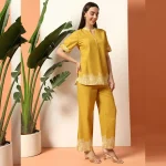 Women's Designer Print Co-Ord Set, Mustard Floral Kurta Sets - Image 4