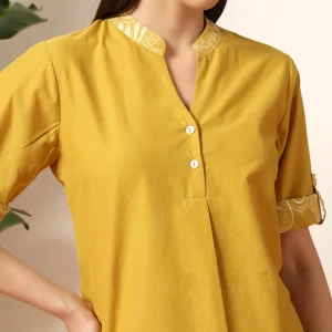 Women's Designer Print Co-Ord Set, Mustard Floral Kurta Sets - Image 7