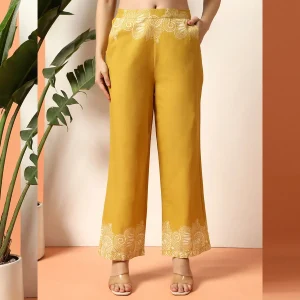 Women's Designer Print Co-Ord Set, Mustard Floral Kurta Sets - Image 6