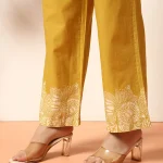 Women's Designer Print Co-Ord Set, Mustard Floral Kurta Sets - Image 8
