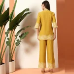 Women's Designer Print Co-Ord Set, Mustard Floral Kurta Sets - Image 9