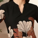 Women's Floral Print Cotton Top, With Black V-Neck, 3/4 Sleeve - Image 7
