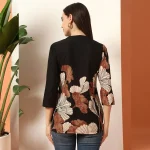 Women's Floral Print Cotton Top, With Black V-Neck, 3/4 Sleeve - Image 5