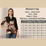 Women's Floral Print Cotton Top, With Black V-Neck, 3/4 Sleeve - Image 9