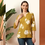 Women's Oliver Green Floral Print Shorts Kurti / Tops - Image 2