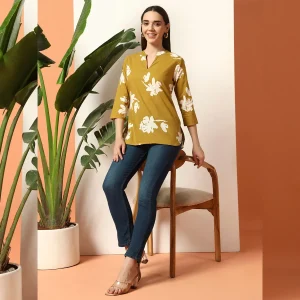 Women's Oliver Green Floral Print Shorts Kurti / Tops - Image 5