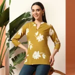 Women's Oliver Green Floral Print Shorts Kurti / Tops