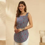 Beautiful Blue Striped & Heart Print Slim Fit Cotton Kurti / Tunic - Image 8