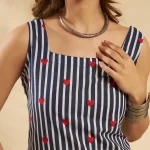 Beautiful Blue Striped & Heart Print Slim Fit Cotton Kurti / Tunic - Image 5