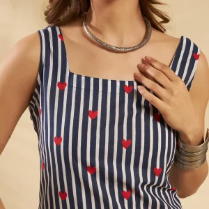Beautiful Blue Striped & Heart Print Slim Fit Cotton Kurti / Tunic - Image 5