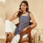 Beautiful Blue Striped & Heart Print Slim Fit Cotton Kurti / Tunic