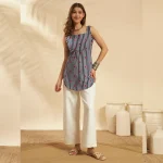 Beautiful Blue Striped & Heart Print Slim Fit Cotton Kurti / Tunic - Image 2