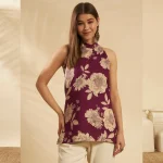 Beautiful Wine Floral Print Cotton Kurti Slim Fit Tunic - Image 2