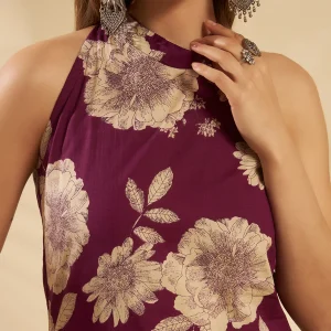 Beautiful Wine Floral Print Cotton Kurti Slim Fit Tunic - Image 5