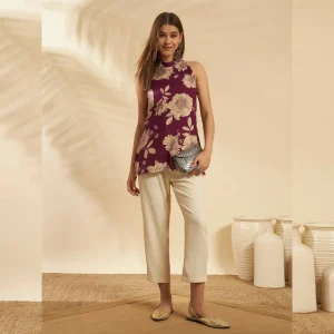 Beautiful Wine Floral Print Cotton Kurti Slim Fit Tunic - Image 6