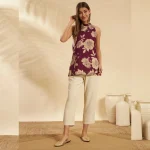 Beautiful Wine Floral Print Cotton Kurti Slim Fit Tunic - Image 7