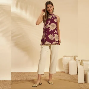Beautiful Wine Floral Print Cotton Kurti Slim Fit Tunic - Image 7