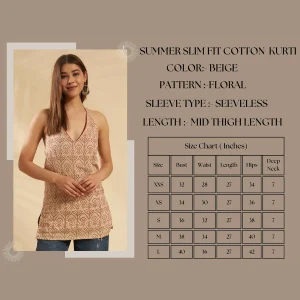 Beige Floral Print Slim Fit Cotton Kurti For Women - Image 9