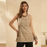 Brown Beige Floral Cotton Casual & Festive Kurti - Image 2