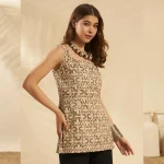 Brown Beige Floral Cotton Casual & Festive Kurti - Image 4
