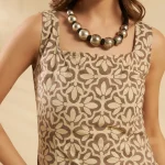 Brown Beige Floral Cotton Casual & Festive Kurti - Image 5
