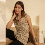 Brown Beige Floral Cotton Casual & Festive Kurti