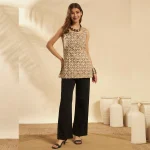 Brown Beige Floral Cotton Casual & Festive Kurti - Image 7