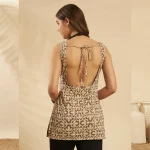 Brown Beige Floral Cotton Casual & Festive Kurti - Image 8