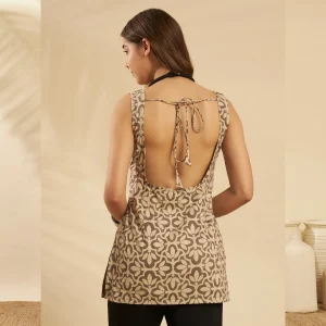Brown Beige Floral Cotton Casual & Festive Kurti - Image 8